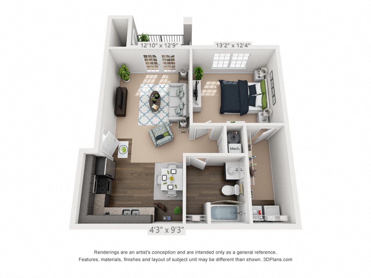 1x1 Floor Plan 1